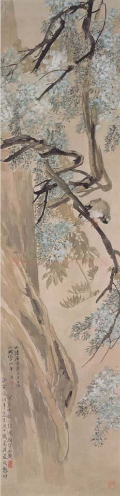 1890年 任伯年 紫藤翠鸟 书画作品