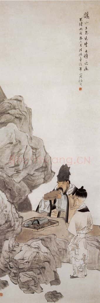 1886年 任伯年 东坡玩砚图 书画作品
