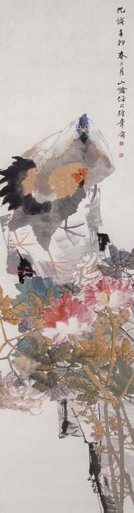 1891年 任伯年 牡丹双鸡 书画作品