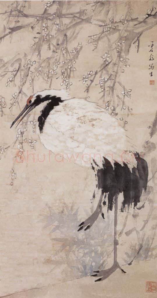 不详 虚谷 梅鹤图 书画作品