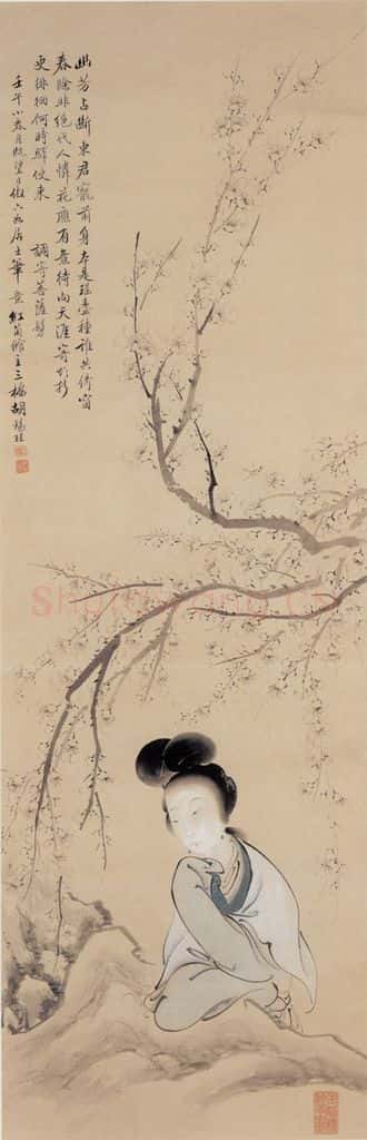1882年 胡锡珪 梅花仕女 书画作品