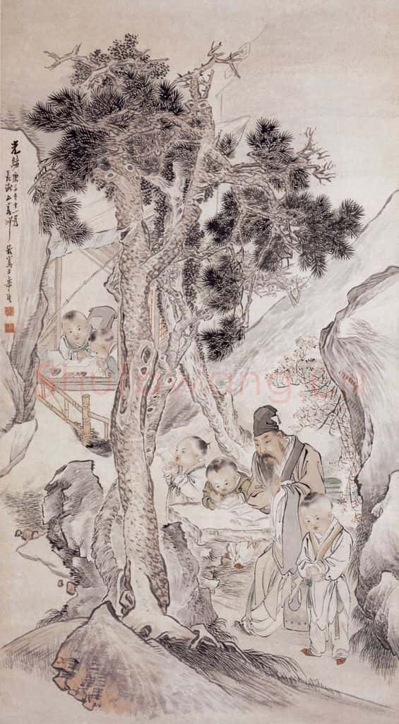 1900年 沙馥 燕山教子图 书画作品