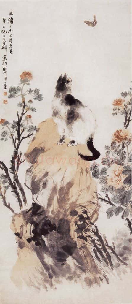 1907年 倪田 猫蝶图 书画作品