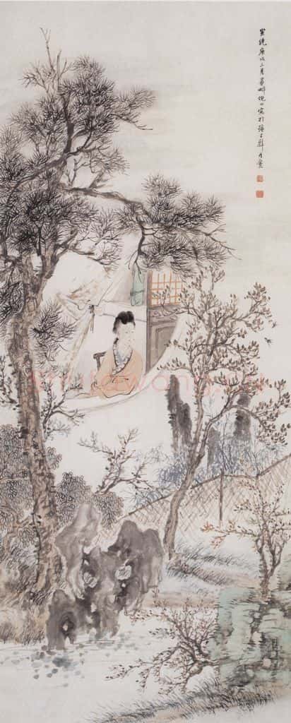 1910年 倪田 闺窗春晓 书画作品