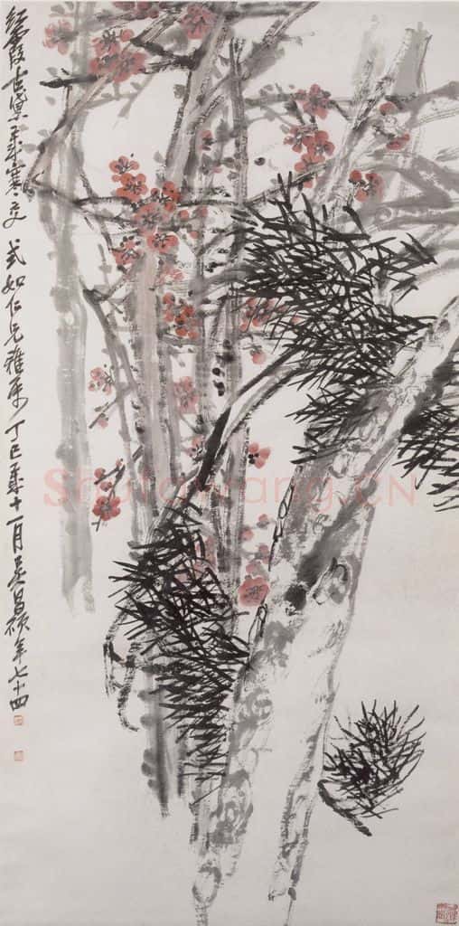 1917年 吴昌硕 松梅 书画作品