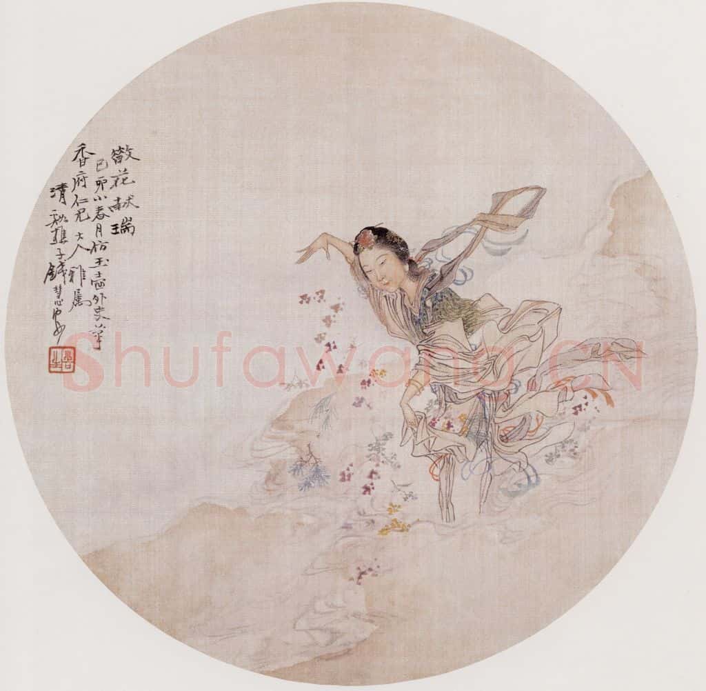 1879年 钱慧安 散花献瑞 书画作品