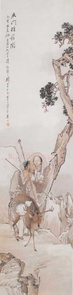 1885年 钱慧安 鹿门采药图 书画作品