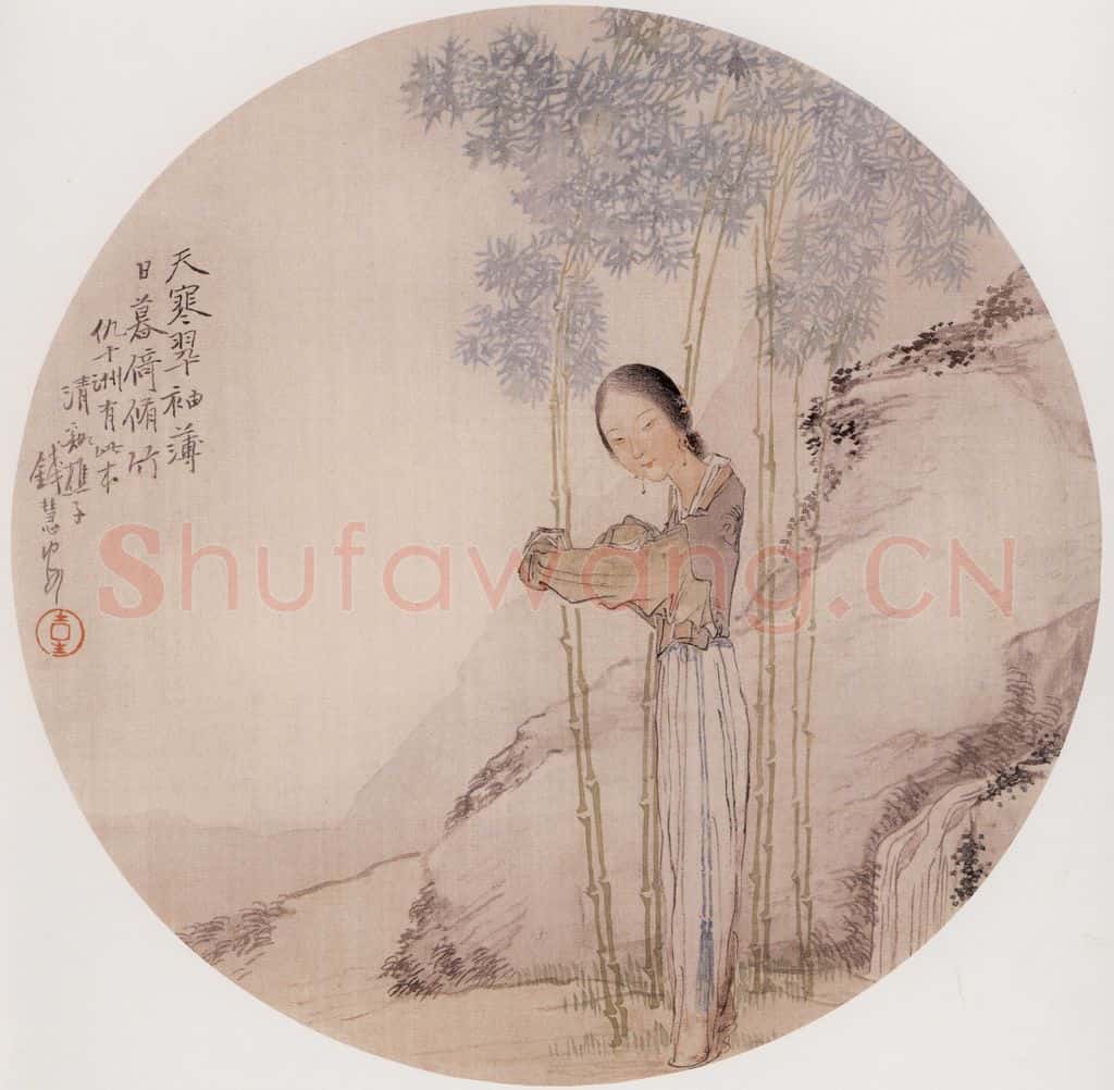 1896年 钱慧安 暮倚修竹 书画作品