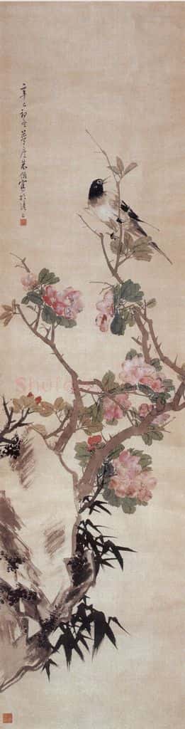 1881年 朱偁 花鸟屏 书画作品