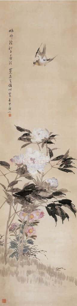 1881年 朱偁 花鸟屏 书画作品