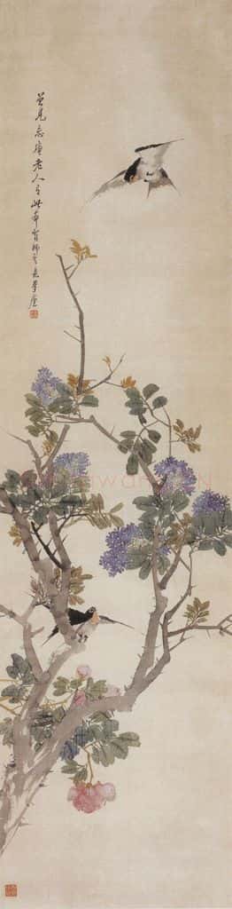 1881年 朱偁 花鸟屏 书画作品