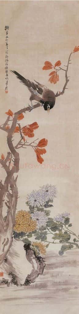 1881年 朱偁 花鸟屏 书画作品
