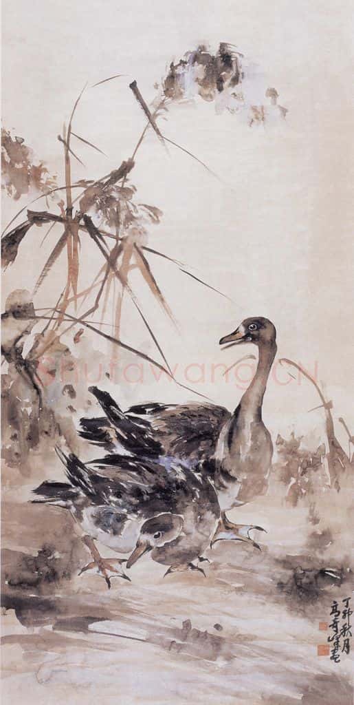 1927 高奇峰《芦雁图》书画作品