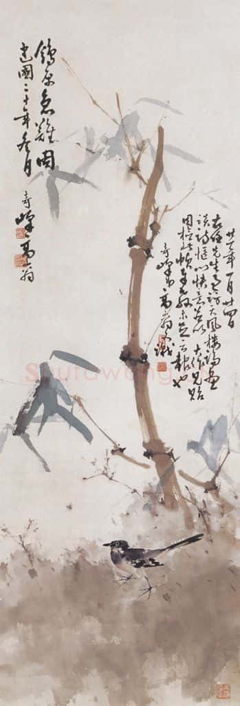 1931 高奇峰《鸽原急难图》书画作品