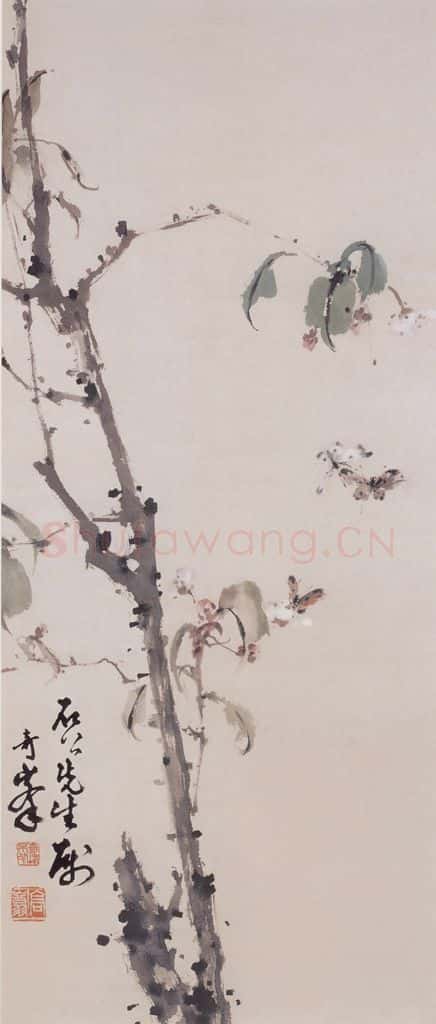高奇峰《海棠双碟》书画作品