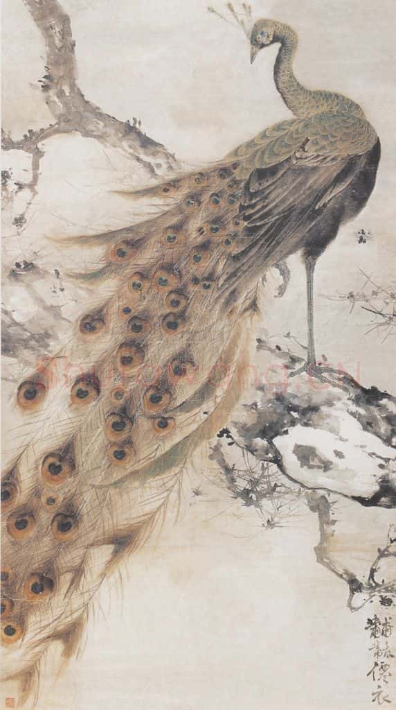 高奇峰《孔雀》书画作品