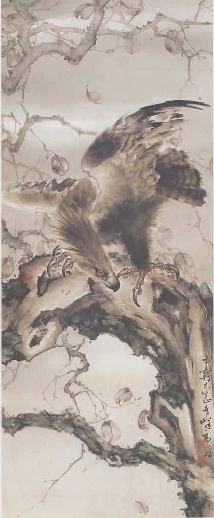  高奇峰《枫鹰图》书画作品