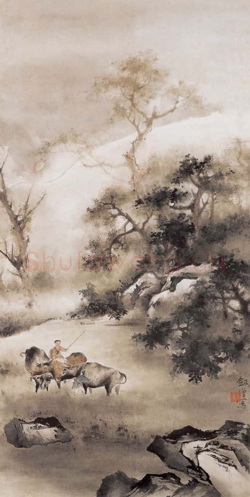 高剑僧《牧归》书画作品