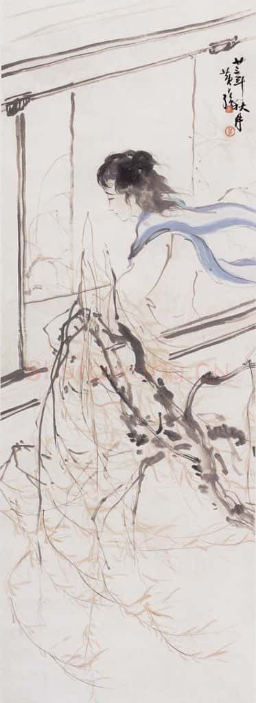 1934 黄少强《少女像》书画作品