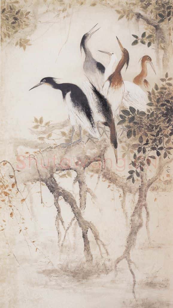 1961 方人定《群鹭》书画作品
