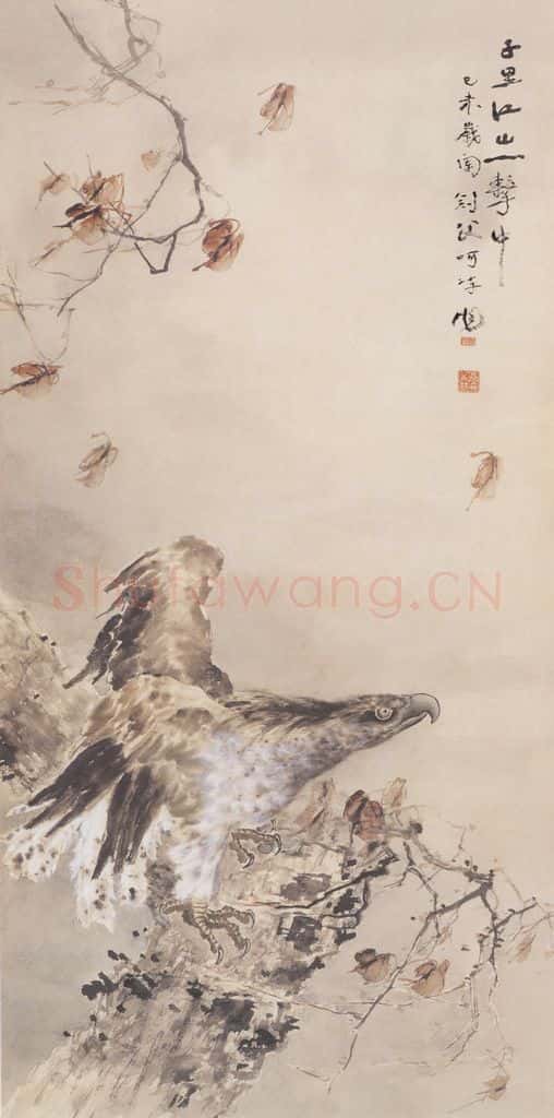1919 高剑父《红叶雄鹰图》书画作品