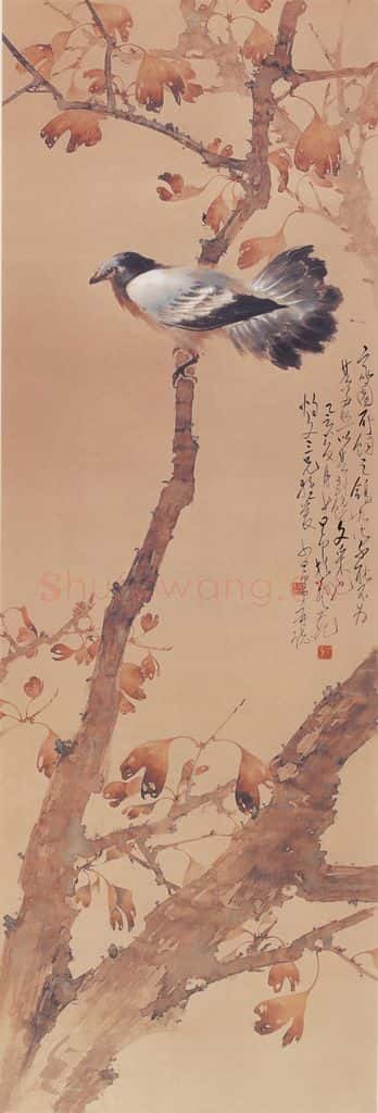 1935 赵少昂《红叶珍禽图》书画作品