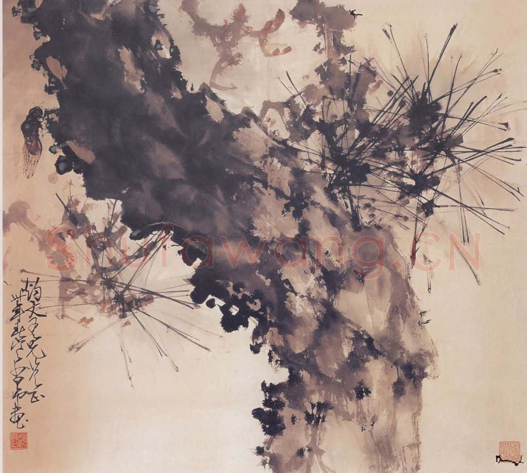 1941 赵少昂《草虫松树图》书画作品