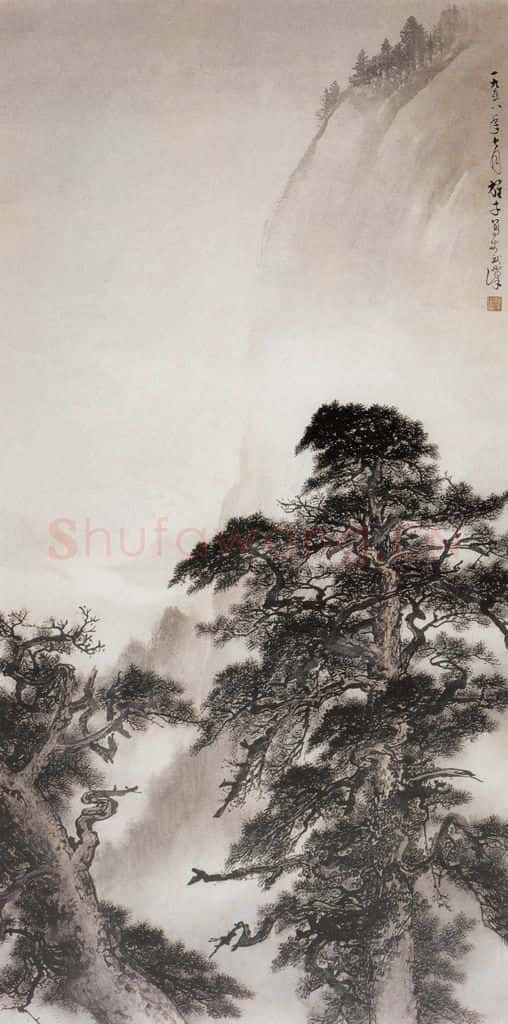 1958 黎雄才《黄山之水天上来》书画作品