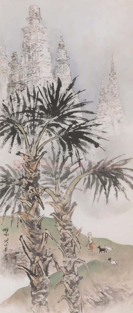 1948 关山月《泰国佛塔》书画作品