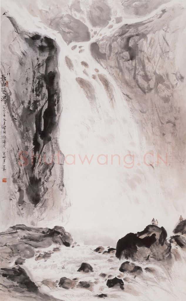 1961 关山月《长白飞瀑》书画作品