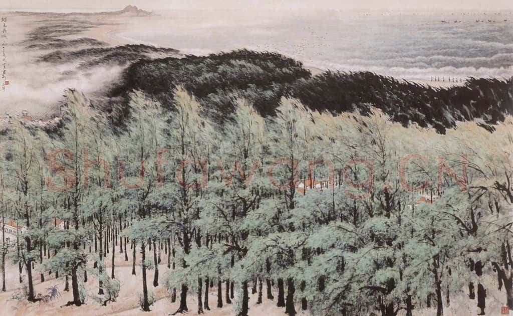 1973 关山月《绿色长城》书画作品