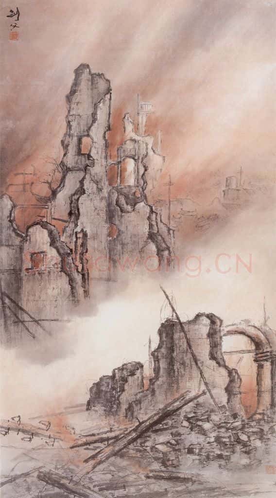 高剑父《东战场的烈焰》书画作品