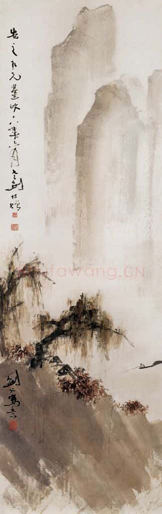1929 高剑父《秋江独钓图》书画作品