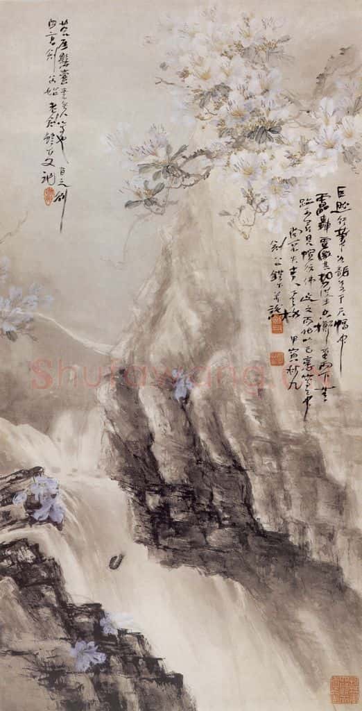 1914 高剑父《荒崖悬蠹图》书画作品
