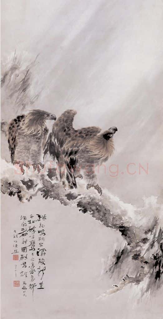 高剑父《双鹰图》书画作品