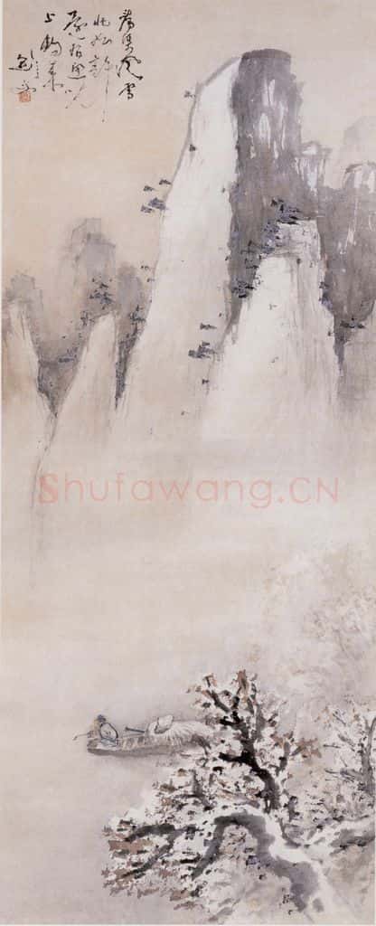 高剑父《风雪独钓》书画作品