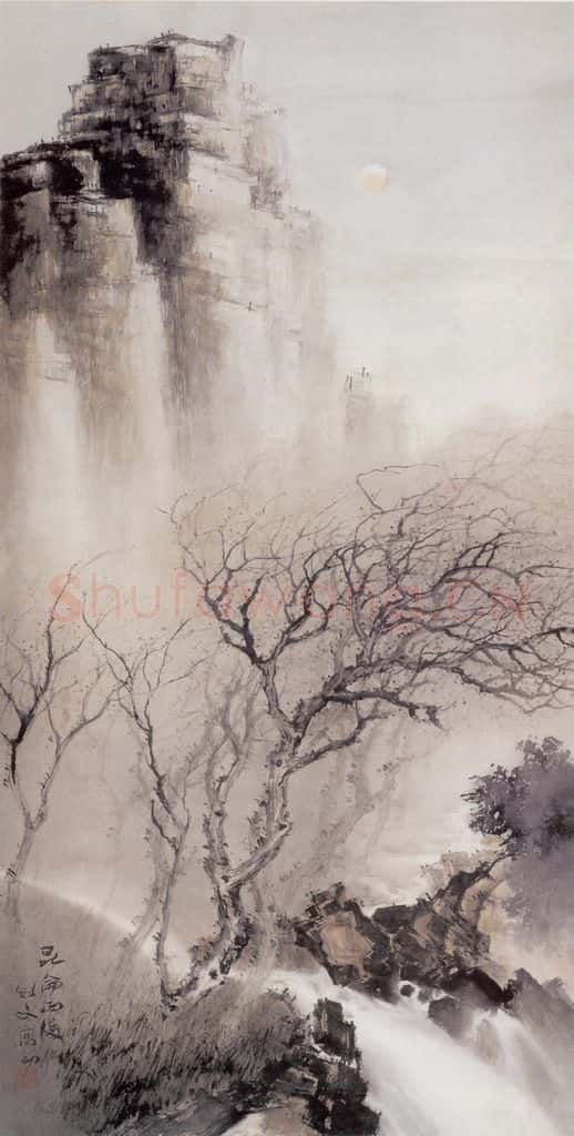  高剑父《昆仑雨后》书画作品