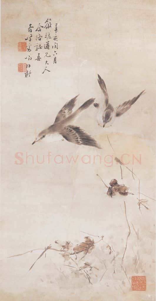 1911 高奇峰《双鸟图》书画作品