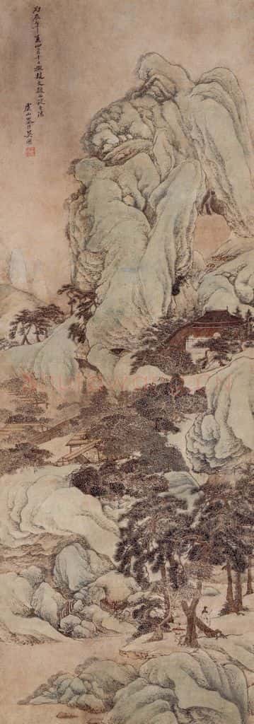 清 吴历 仿赵孟頫青绿山水轴 书画作品
