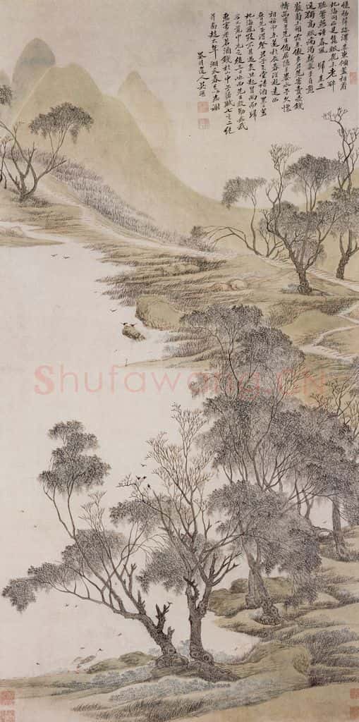 清 吴历 湖天春色图轴 书画作品