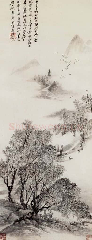 清 吴历 柳村秋思图轴 书画作品
