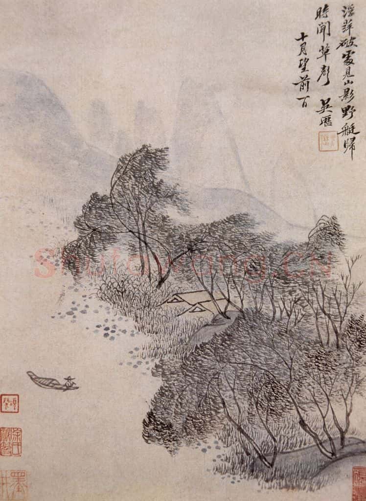 清 吴历 柳溪野艇图页 书画作品