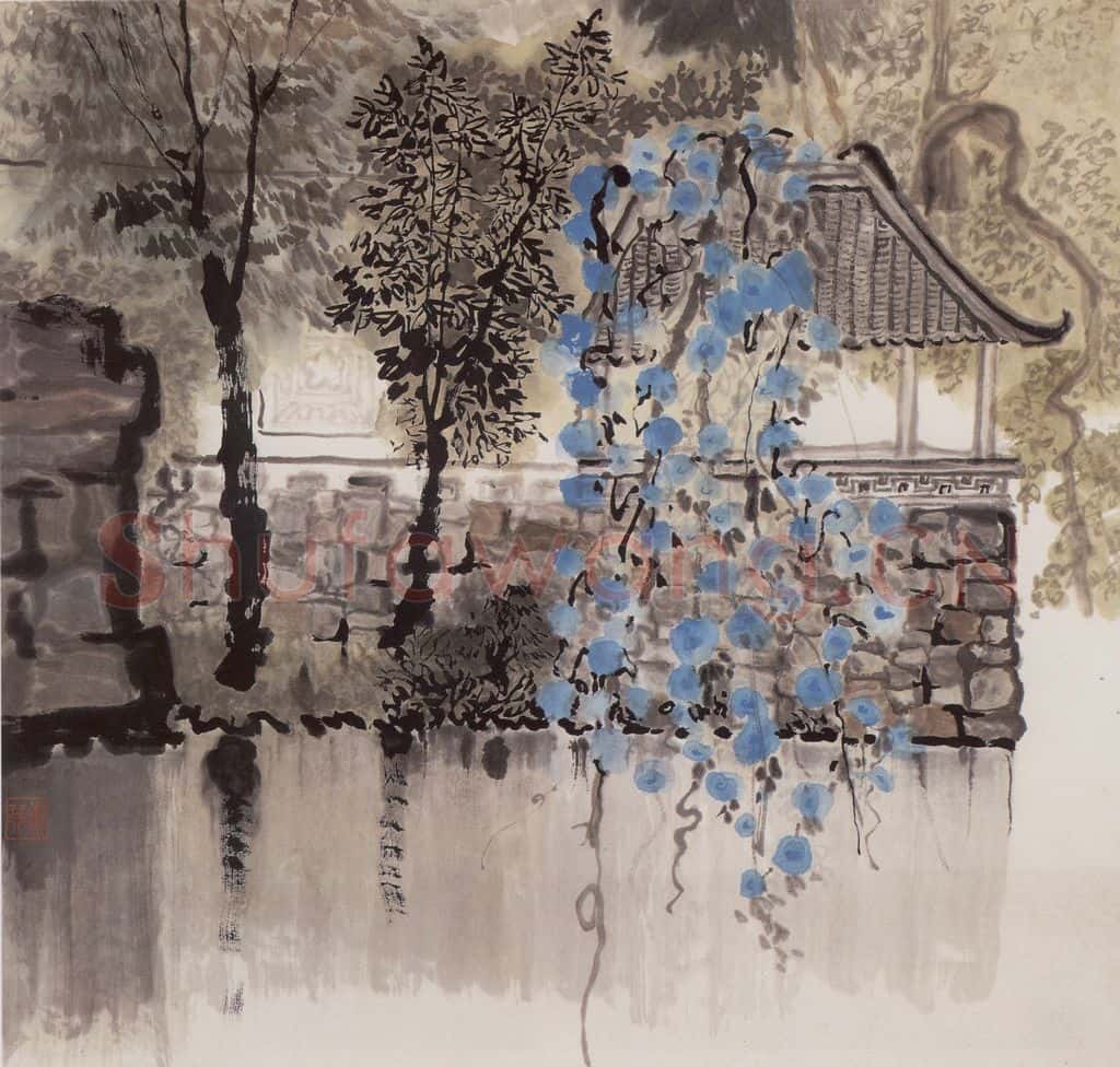 1981年 庞薰琹《藤花》书画作品