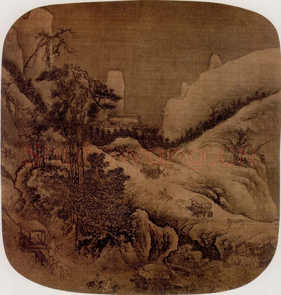 宋 伕名 雪涧盘车图 书画作品