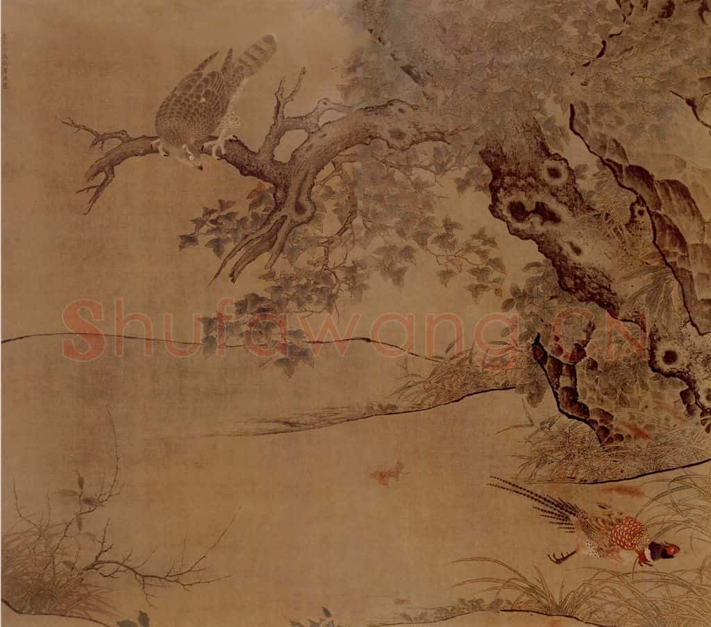 宋 李迪 枫鹰雉鸡图 书画作品