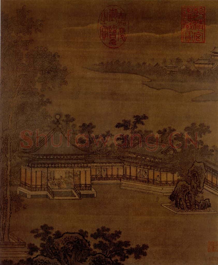 宋 伕名 碧梧庭榭图 书画作品