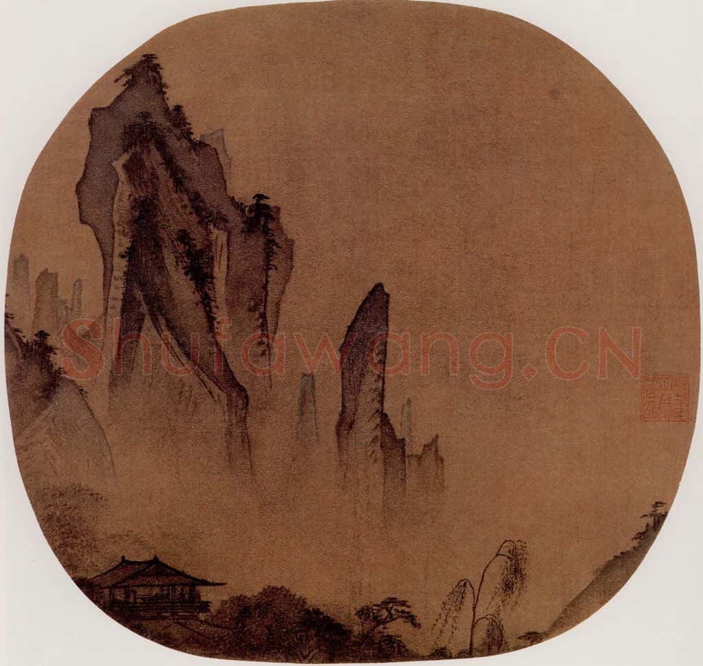 宋 伕名 山腰楼观图 书画作品