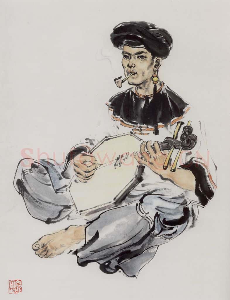 1957年 汤文选《凉山青年》书画作品