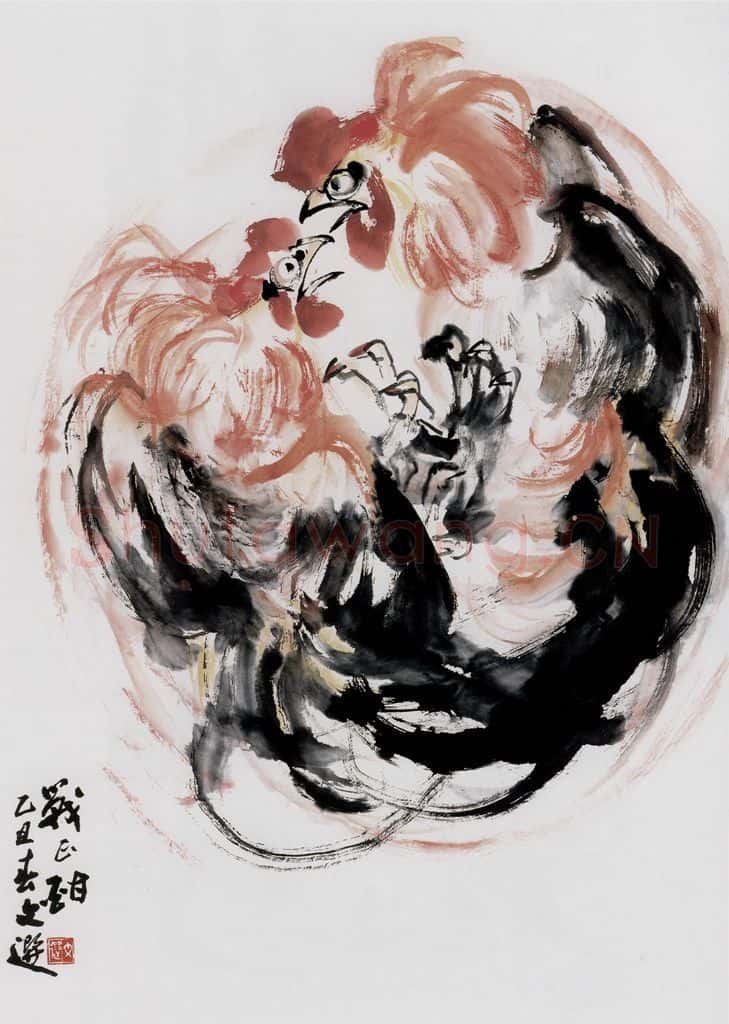 1985年 汤文选《战正酣》书画作品