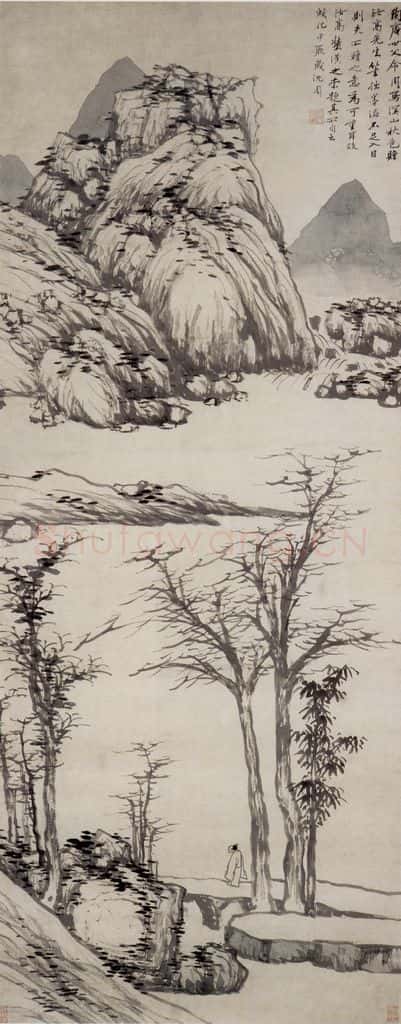 明 沈周《溪山秋色图轴》书画作品